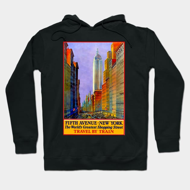 Train Ad - Fifth Ave New York - Vintage Travel Hoodie by Culturio